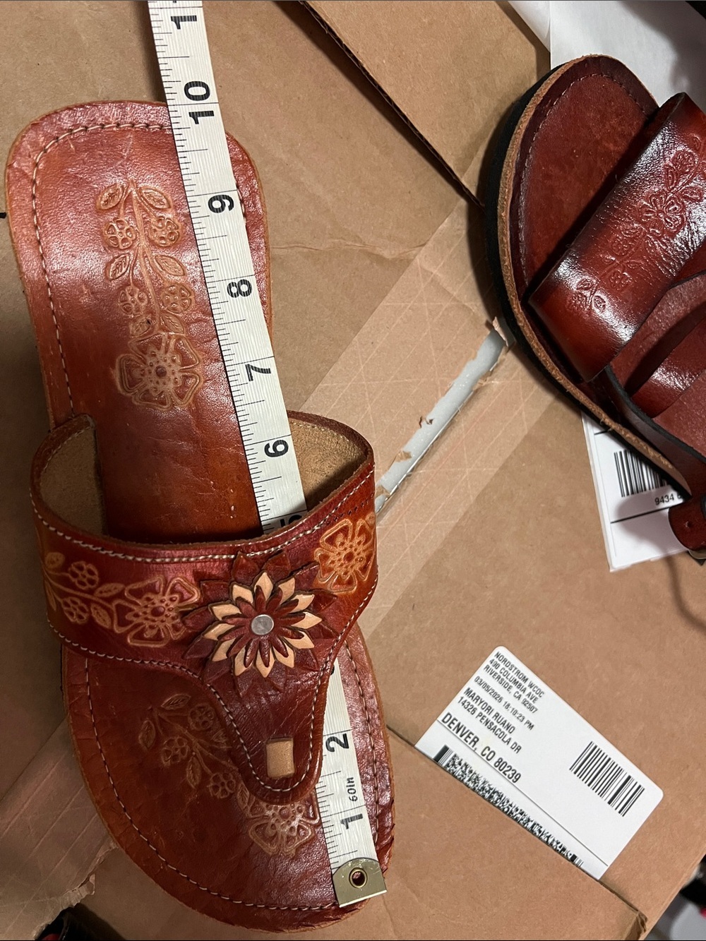 MEXICANA Brown Floral Original Leather Sandals Size 8 - Picture 6 of 7